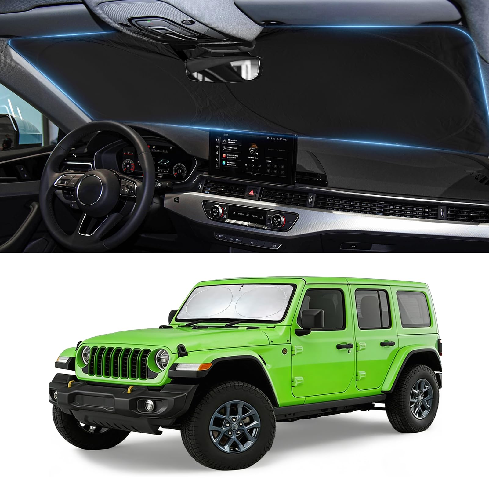 Windshield Sun Shade for 1997-2015 2016 2017 2018 Jeep Wrangler TJ JK JKU