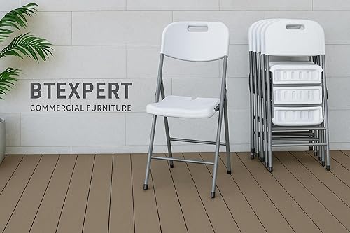 Miniatura 3 de BTEXPERT Silla plegable blanca con marco de acero, silla plegable comercial resistente, asiento portátil de plástico HDPE, silla de eventos para