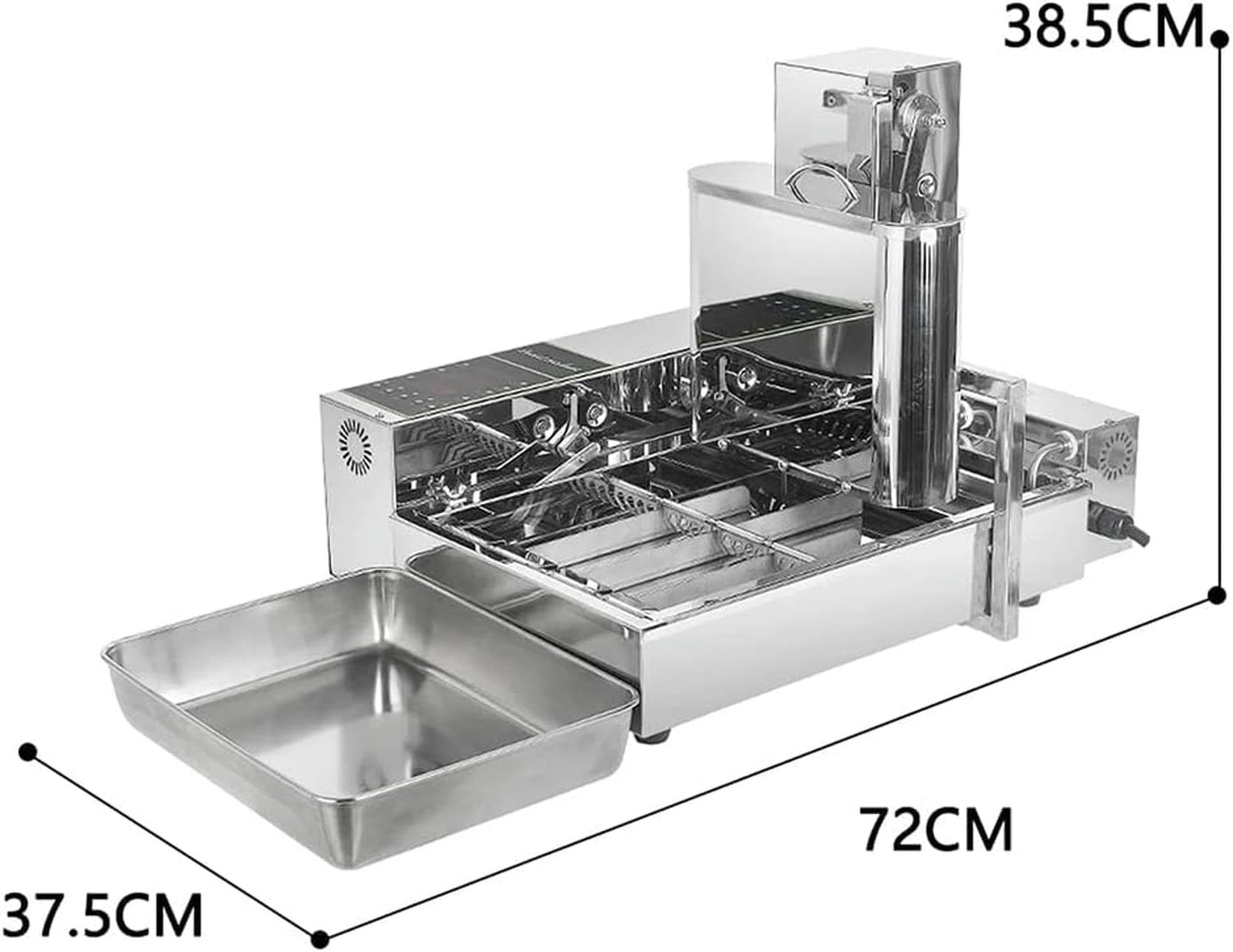 Macchina per ciambelle commerciale a 4 file, friggitrice automatica per snack e ciambelle con tramoggia da 5,5 l, spessore regolabile, pannello di controllo intelligente
