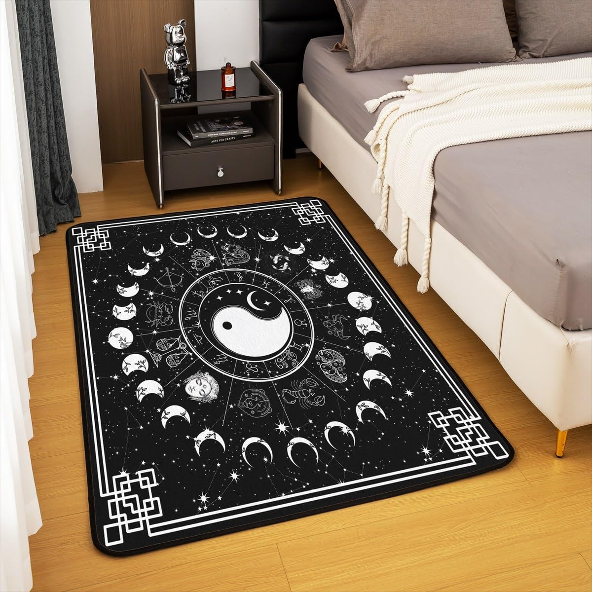 Erosebridal Sun and Moon Area Rug,Twelve Constellations Zodiac Rug 5x7,Moon Phase Carpet,Yin and Yang Starry Night Astrology Stars Indoor Floor Mat for Living Room Bedroom