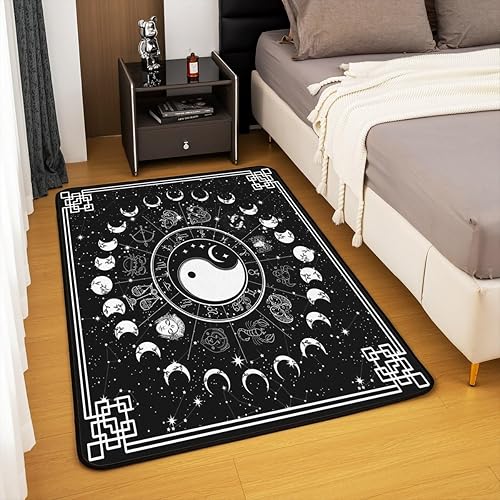 Miniatura 3 de Erosebridal Alfombra de área de sol y luna, alfombra del zodiaco de doce constelaciones, 5 x 7, alfombra de fase lunar, alfombra de astrología de