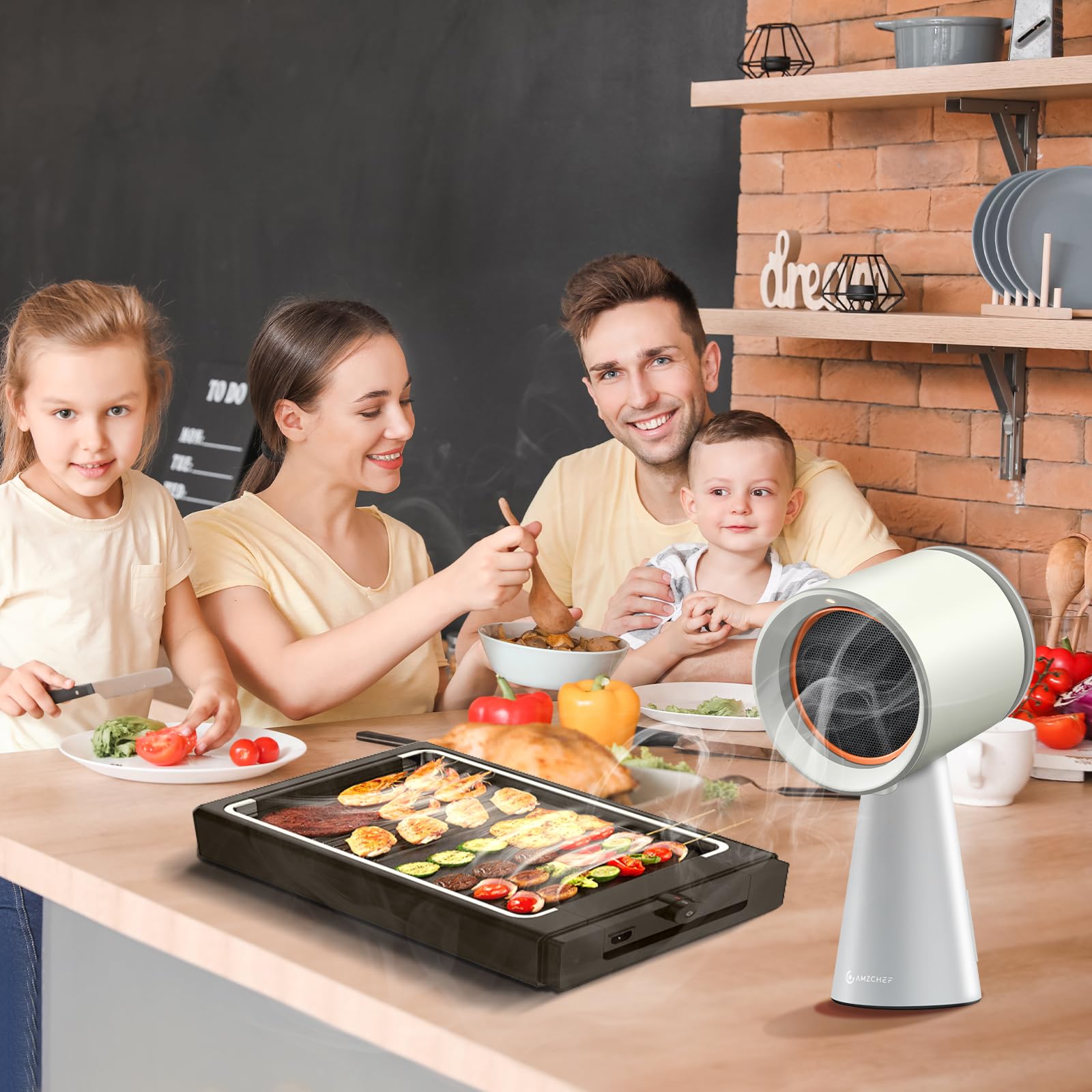 AMZCHEF Mini Cooker Hood Portable Desktop Extractor Hood White with 3 Gears Mode, Strong Suction for Home Kitchen Fondue Hot Pot BBQ (white) — view 7