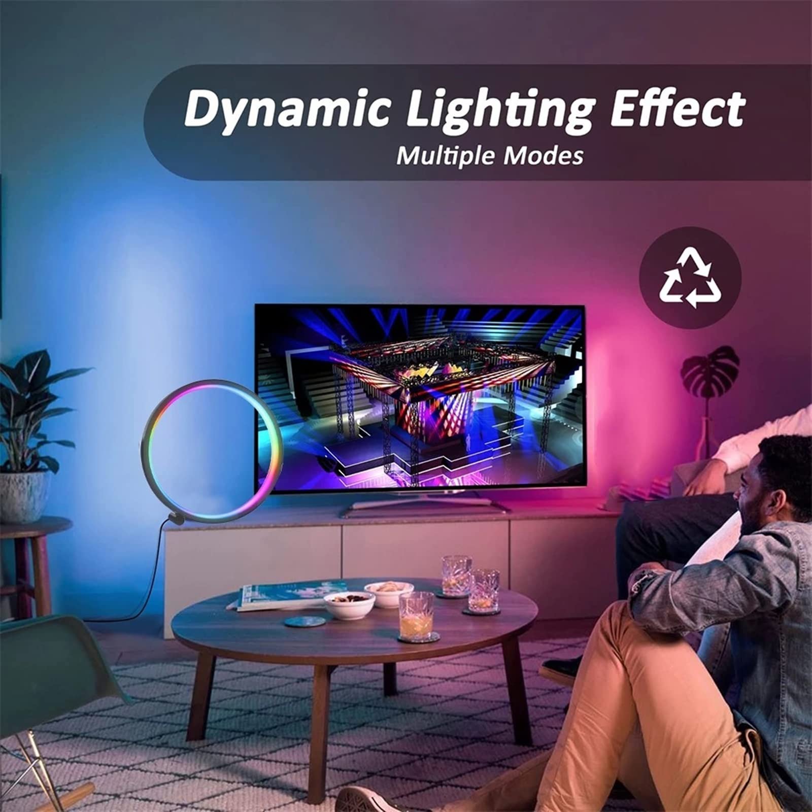 Inteligentna kreatywna lampa stołowa WIFI, nastrojowe oświetlenie pulpitu LED RGBIC, synchronizacja muzyki, kontrola aplikacji, podświetlenie telewizora, dekoracja do transmisji na żywo, domu (Color