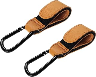 2pcs Baby Stroller Hooks Leather Heavy Duty Stroller Hook Multipurpose Hooks for Hanging Grocery Shopping, Bags Purse, Diaper Bags (Brown)