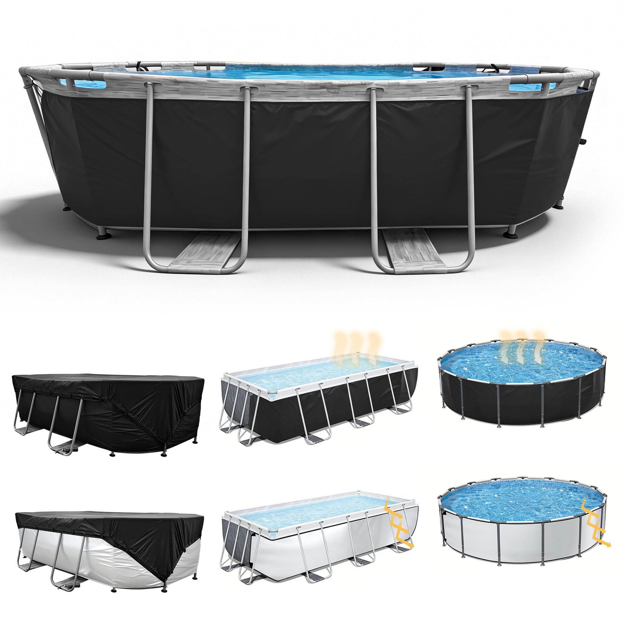 SIHAIAN Pool Side Cover, Black & Silver Double-Sided Pool Cover, Heat Absorbing & UV Reflecting Side Protector, Solar Pool Cover to Reduce Heat Loss, Extend Pool Life, Privacy Protection 2Set โ image 1