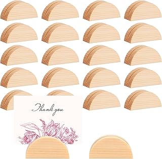24Pcs Wood Table Number Stands, Wood Place Card Holders Include Traceless Adhesive Stickers, Semicircular Design Place Card Holders for Wedding, Ceremony, Birthday, Party, Events