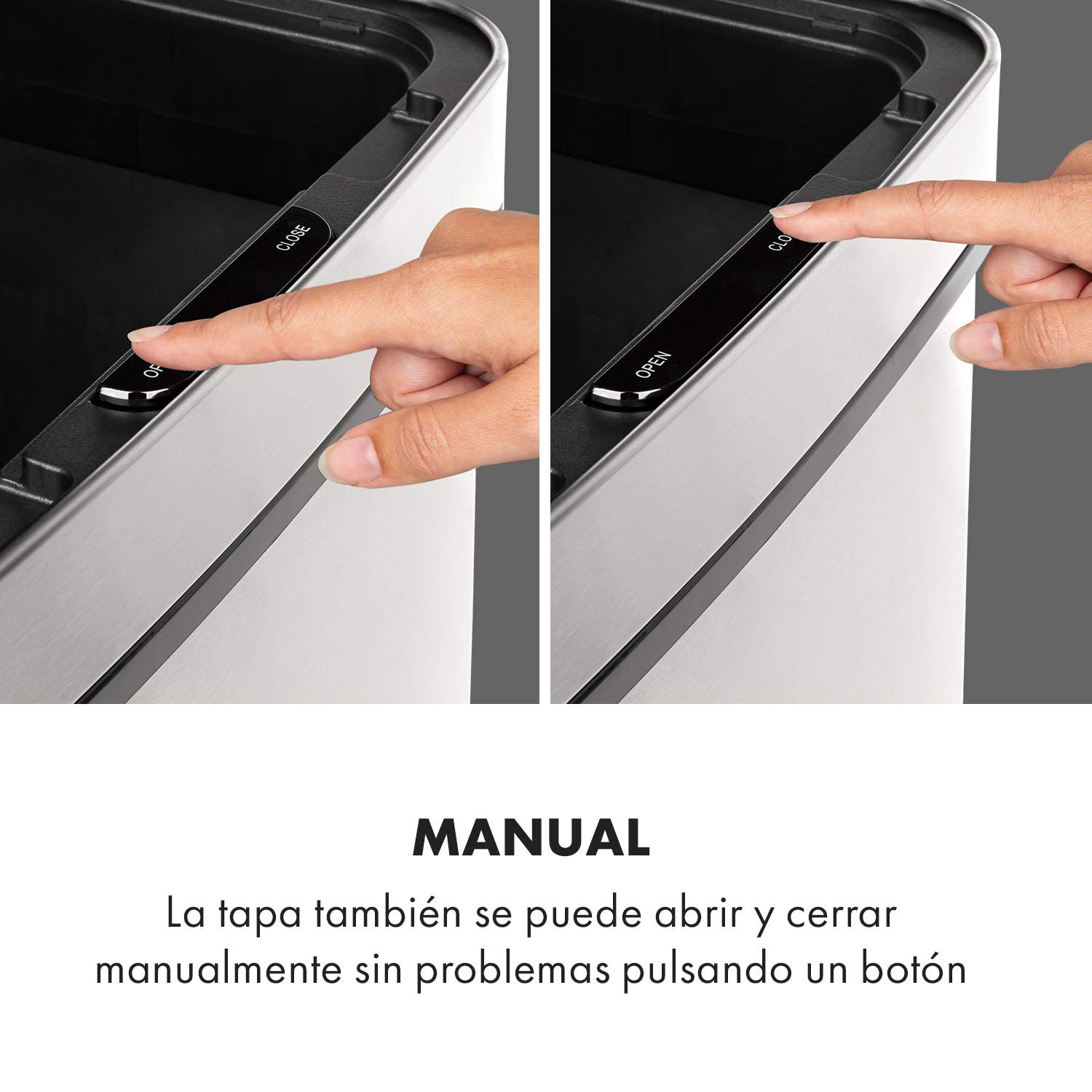 KLARSTEIN Touchless cubo de basura con sensor, 72 litros en 4 compartimentos: 43 & 2 x 12,5 litros, cubo bio con tapa: 4 apertura y cierre automáticos sin contacto, plateado