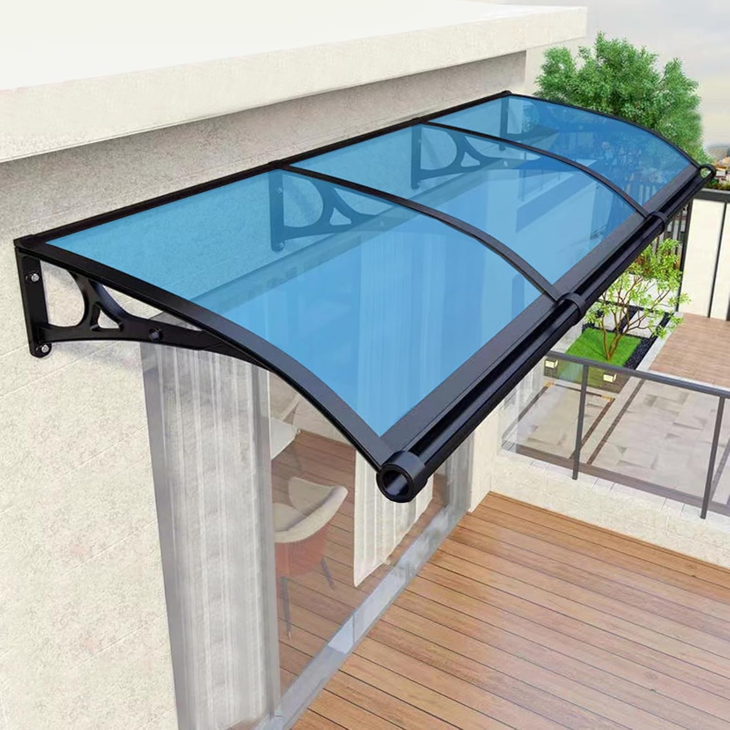 Awning for patio Door Entrance, Exterior Window Awnings Polycarbonate Cover Aluminum Brackets sun shades outdoor patio Drainage UV Rain Snow Proof Canopy(Size:100x120cm/39.4x47.2in,Color:Lake Blue)