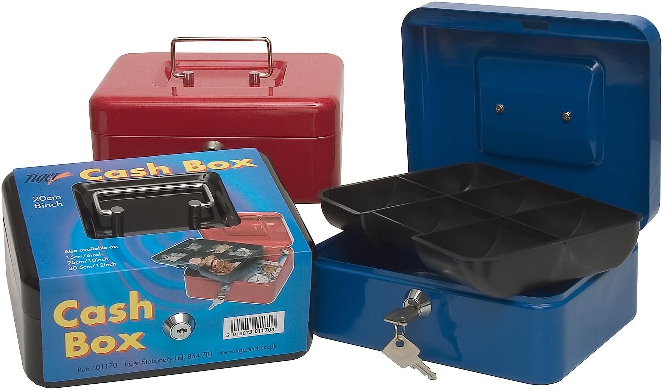 8" Heavy Duty Metal Cash Tin Lockable Petty Money, Coin