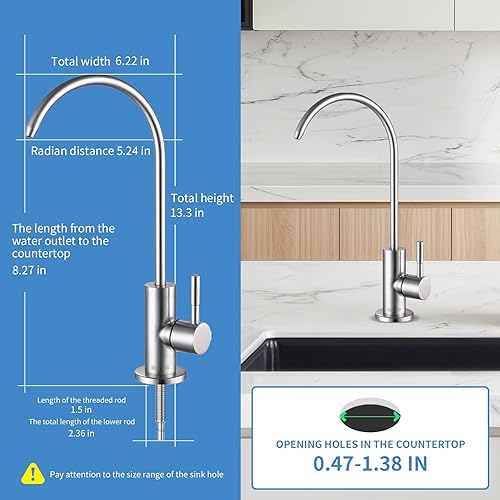 Miniatura 3 de Grifo de agua potable, grifo RO para fregadero de cocina, grifos de ósmosis inversa sin plomo para fregadero de barra de cocina, grifo de filtro de