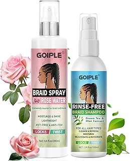 Braid Spray Rose Mint for Dreads, Dreadlocks, Locks - Rose Water Braid Spray No-Water Braid Shampoo for Locs, Twists, Weaves - Rinse-Free Dreadlock Shampoo for Build-Up, Odor, Itch & Flakes 2PCS