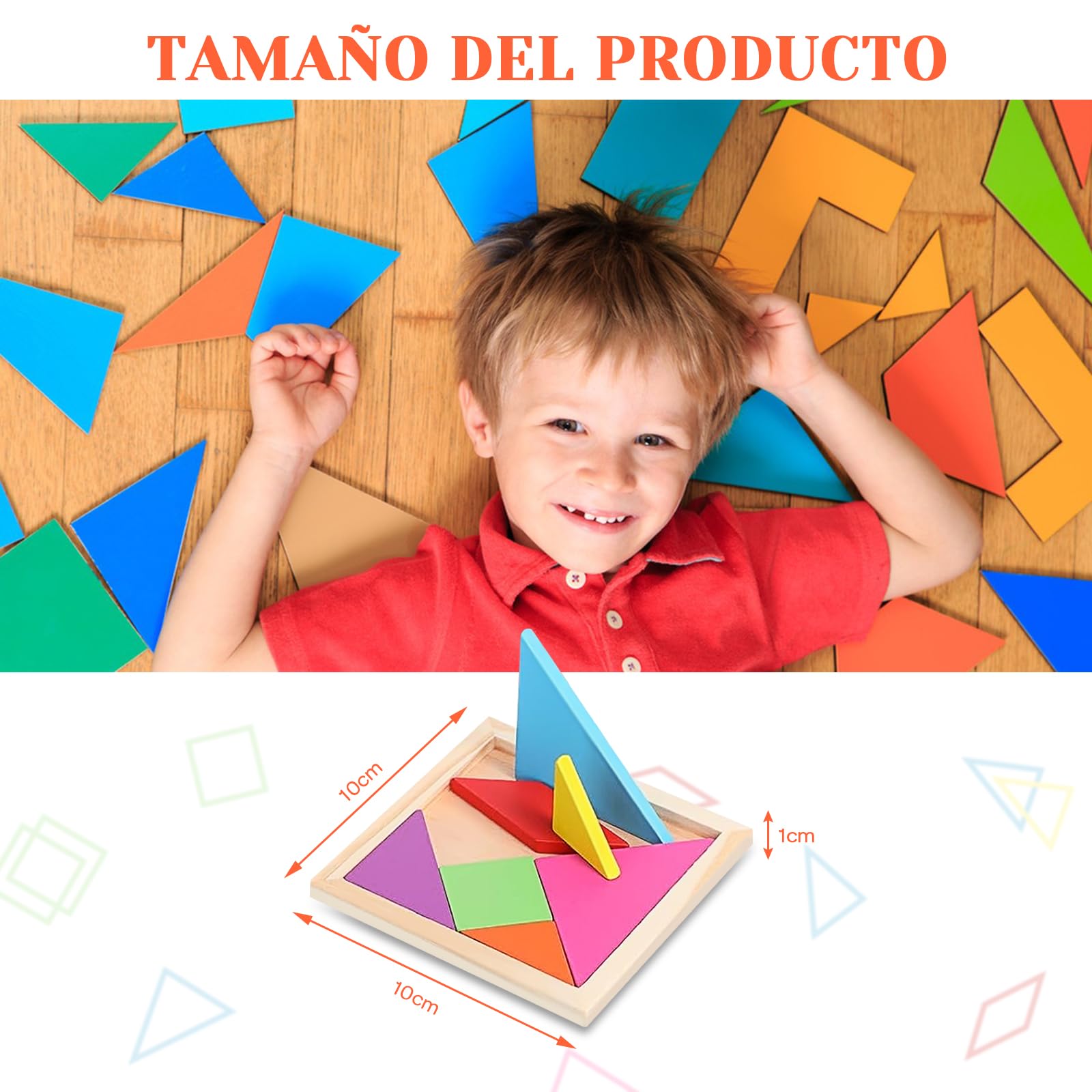 Set di Tangram in legno per bambini, regali di compleanno per bambini, Giocattoli educativi tipo Montessori Compleanno Puzzle per la scuola per bambini (36 Pezzi)
