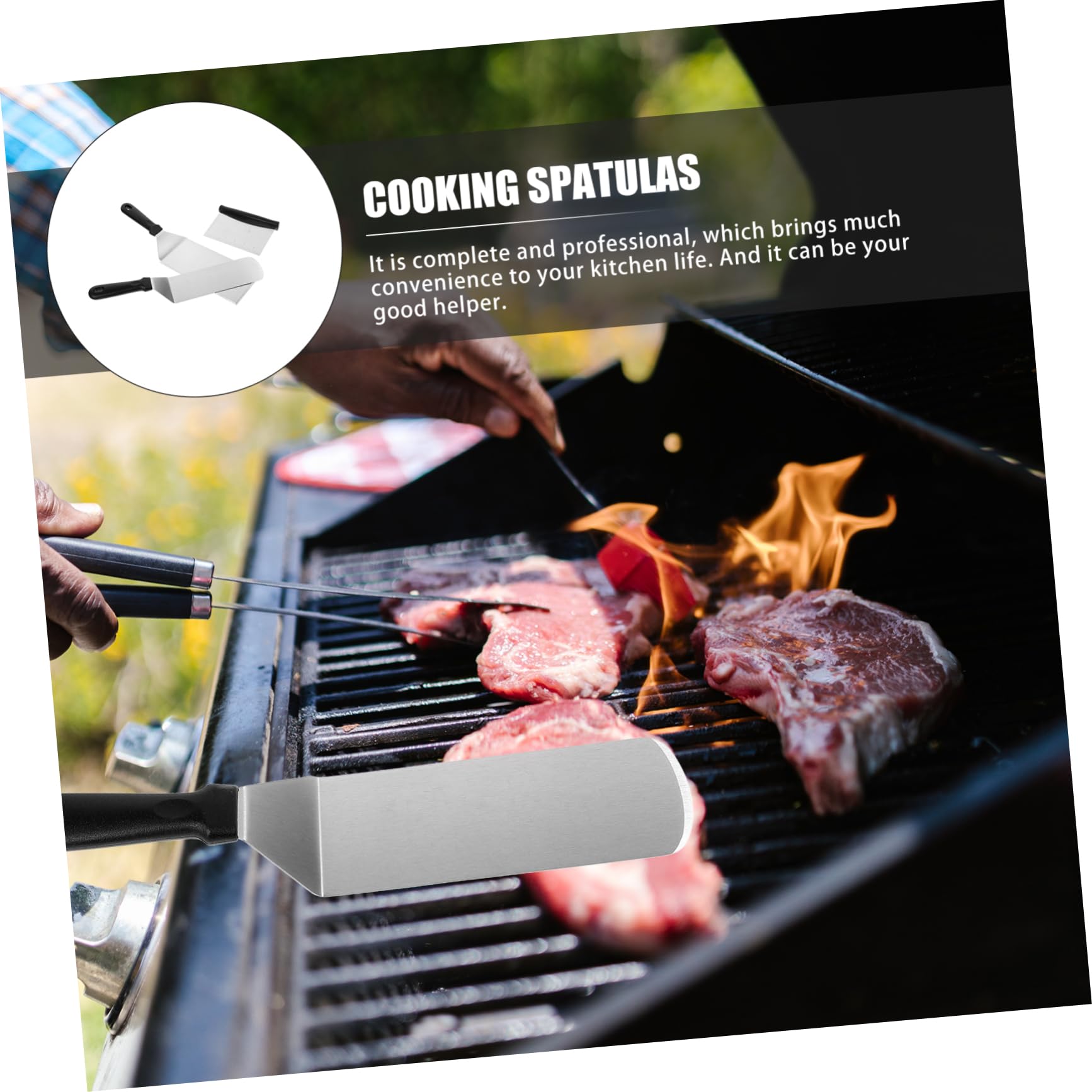 SOLUSTRE Spatola per Cucina in Acciaio Inossidabile e Pp Set 3 Pezzi per Girare e Mescolare, Utensile Resistente per Barbecue e Padelle Antiaderenti