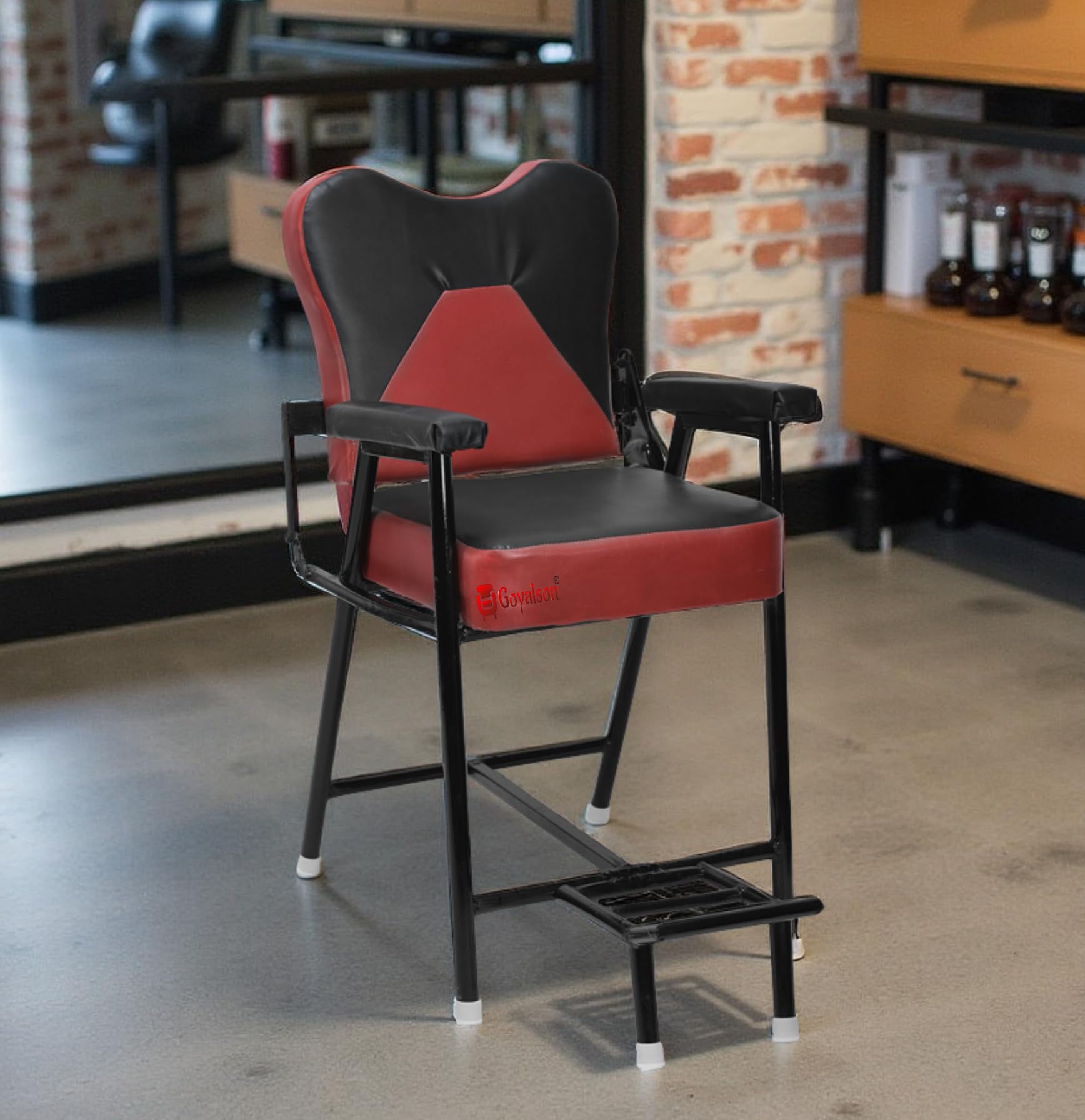 RATISON Beauty Parlor Massage Chair Salon Barber Cutting Beauty Parlor Chair Made of Iron Frame, with Push Back System and Cushioned Back Seat (Red Black) Already Assembled