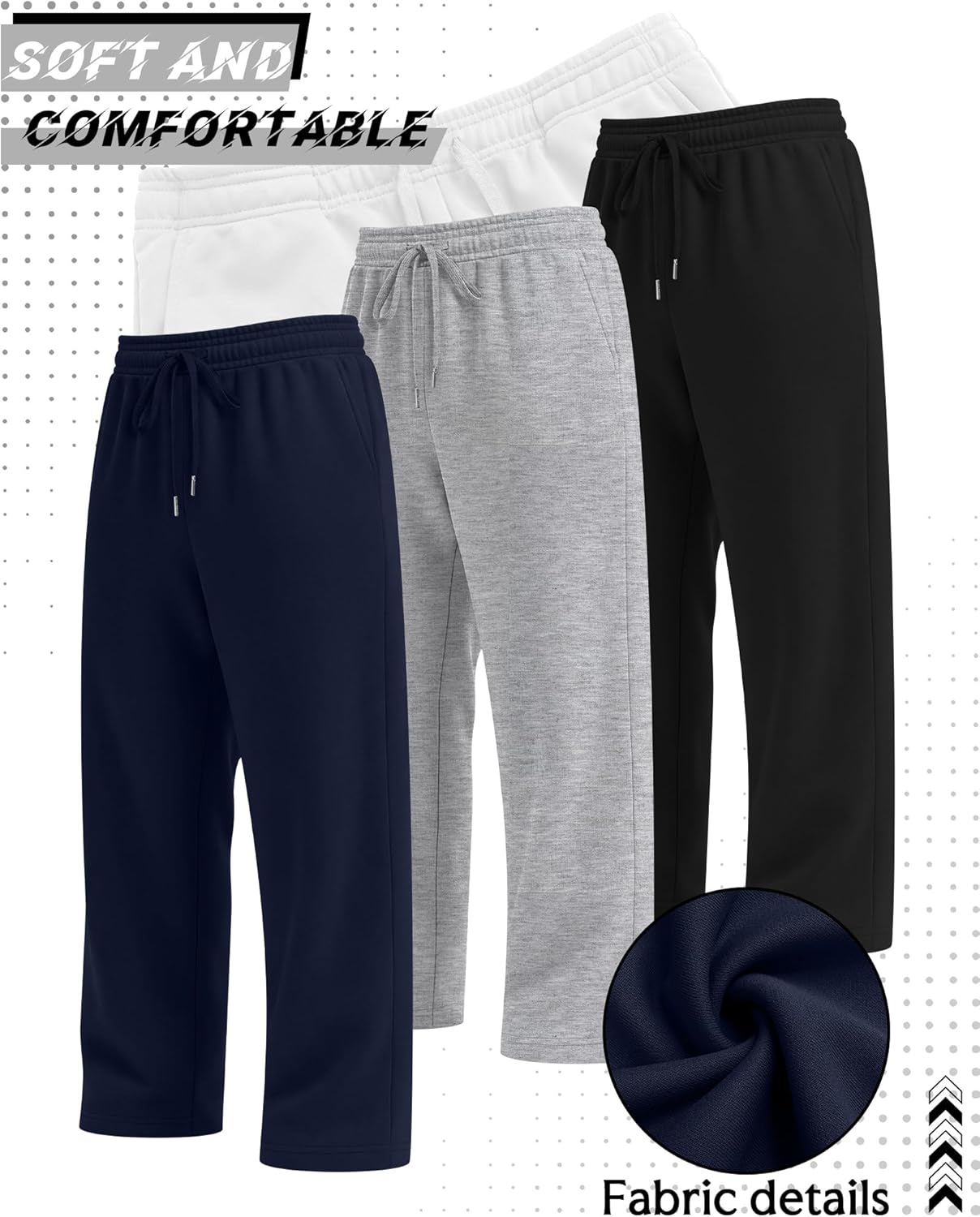 3 Pack Men's Baggy Sweatpants Wide Leg Open Bottom Drawstring Pants Lounge Athletic Loose Joggers with Pockets - Image 3