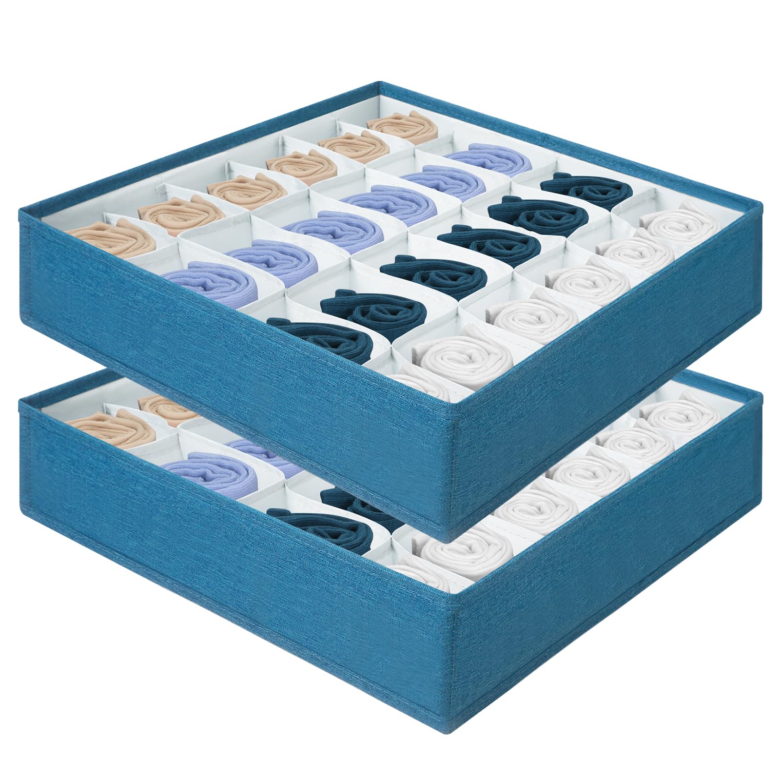 AiQInu Pack of 2 Foldable Socks Storage Boxes, Underwear Drawer Organizers, 24 Storage Compartments for Socks