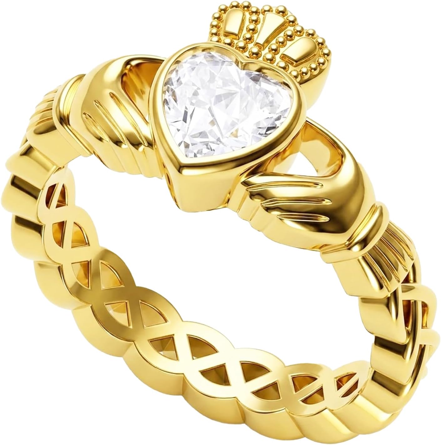 Midari 18K Gold Claddagh Rings for Women Irish Ring with Birthstone Dainty Friendship Love Ring Elegant Irish Jewelry Gift for Her