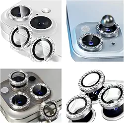 Protetor Lente Câmera iPhone 15 15 Pro Max 16 16 Pro 16 Pro Max 16 Plus em Vidro Temperado, Proteção Antirrisco HD Diamante Prata (Prata, iPhone 15)