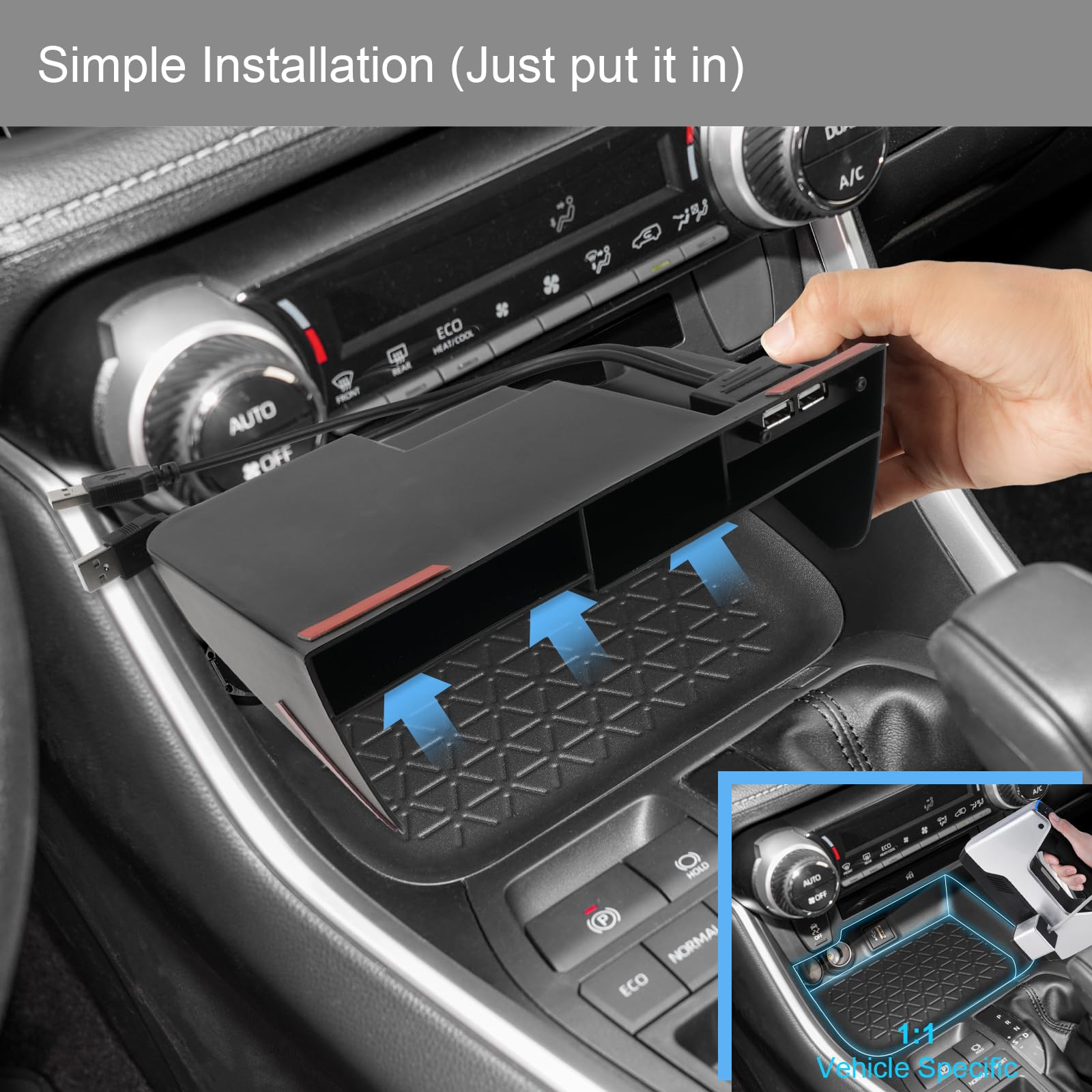 Scatola Portaoggetti del Console Centrale Compatibile con Toyota RAV4 2019-2025, Portaoggetti del Bracciolo Centrale, RAV4 Accessori Organizer per Braccioli con USB Ricaricabile