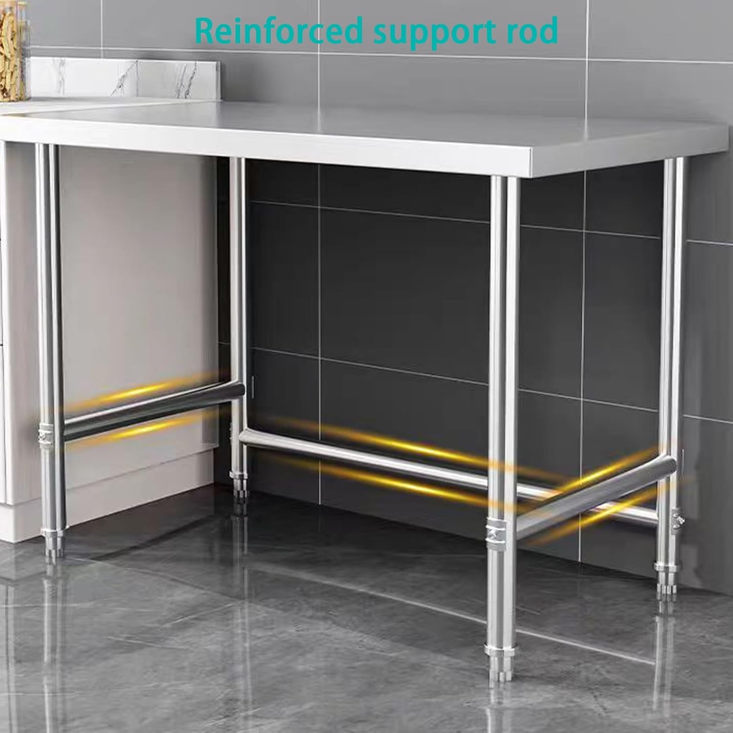 Stainless Steel Work Table, Open Base Prep Worktable, Stainless Steel Catering Table, Heavy Duty Food Prep Workbench, Kitchen Prep Table with Adjustable Feet, for Kitchen Garage(60x40x80cm)