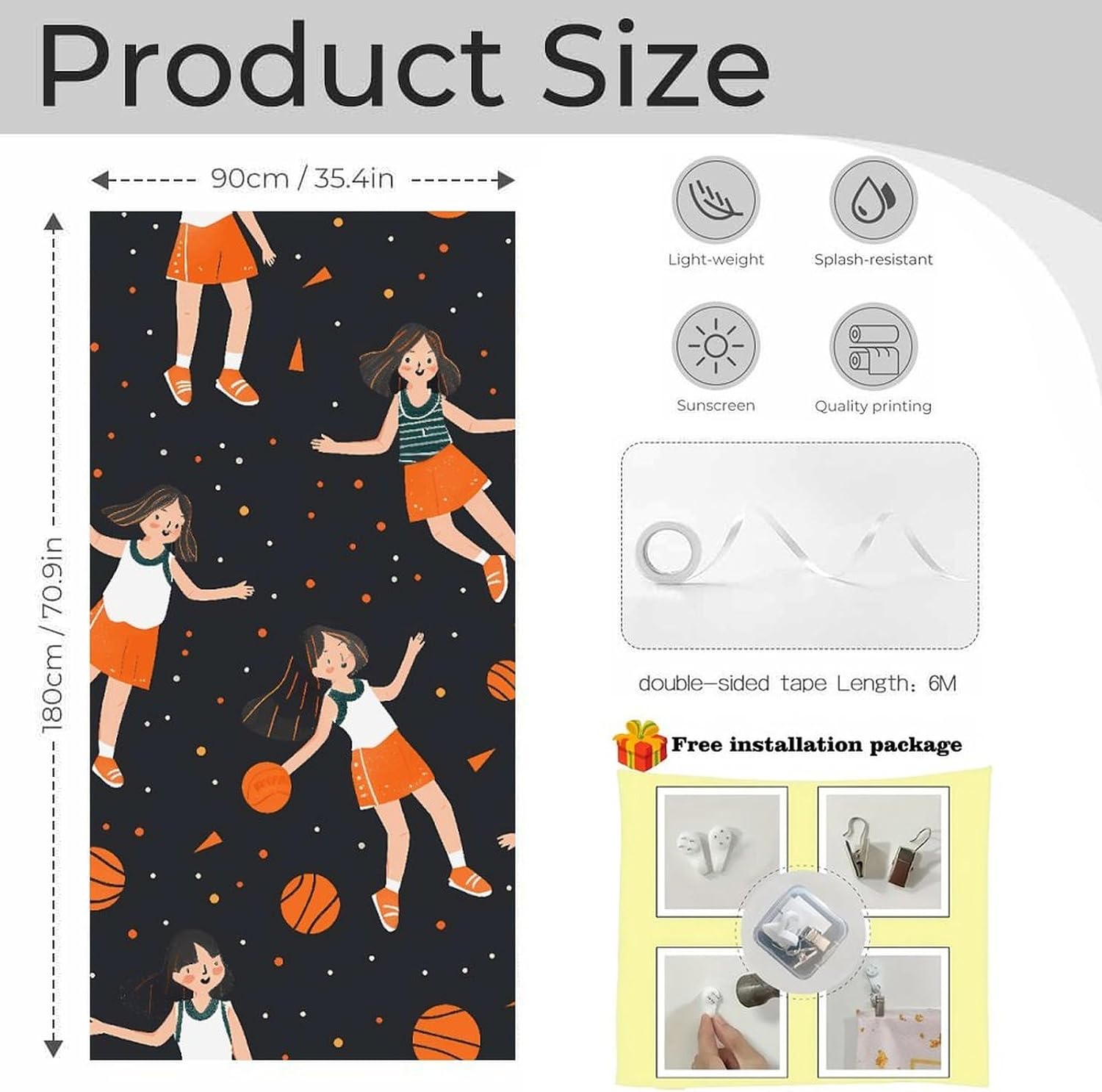 Basketball Girl Pattern Door Curtain Temporary Doorway Privacy,No Drill Print Privacy Curtains Easy Install Windows Curtains, for Glass Door/Patio Doors Gift 30.4 X 70.9 in