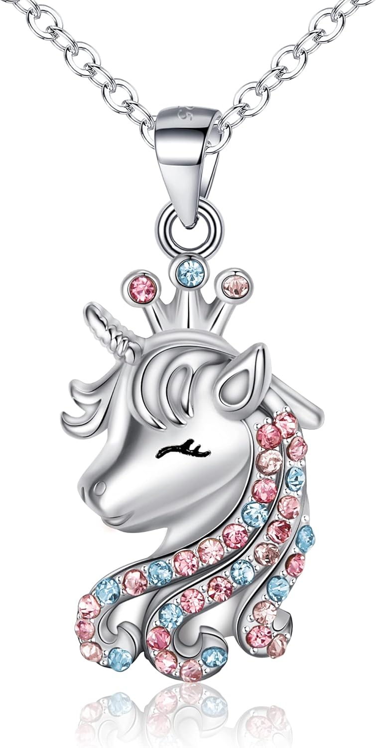 925 Sterling Silver Unicorn Necklace CZ Crown Unicorns Pendant Necklaces Christmas Jewelry Gifts Birthday Gift for Daughter Granddaughter