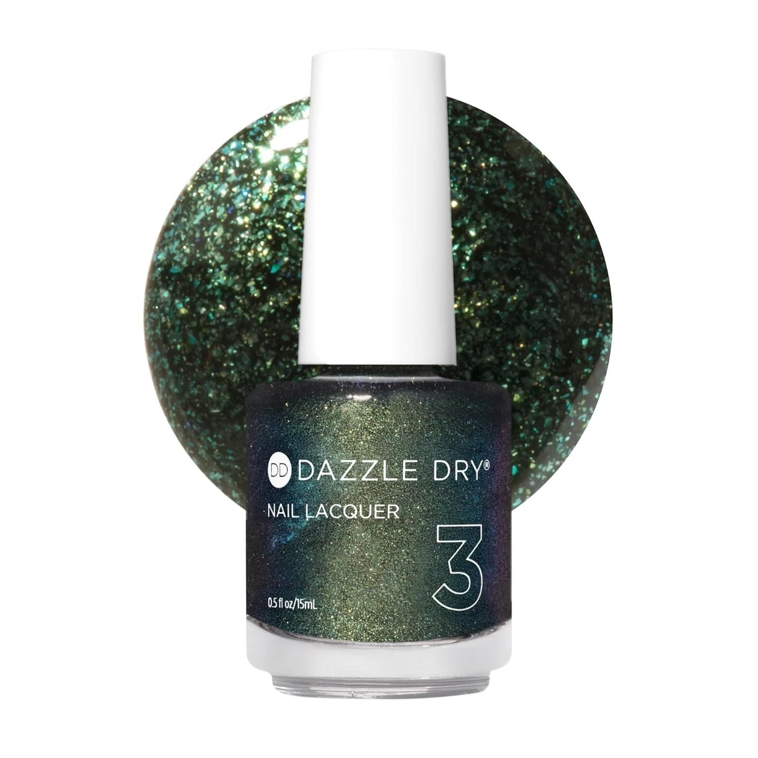 Dazzle Dry Nail Lacquer (Step 3) - Dragonfly - A full coverage, color-shifting, iridescent glittering green. Full coverage glitter. (0.5 fl oz)