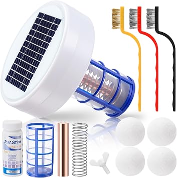 Qualirey Solar Pool Ionizer Automatic Floating Pool Cleaner, Water Ionizer with 4 Pcs Scum Eliminating Ball, for Above Ground and Inground Pools, up to 35, 000 Gallons Without Light