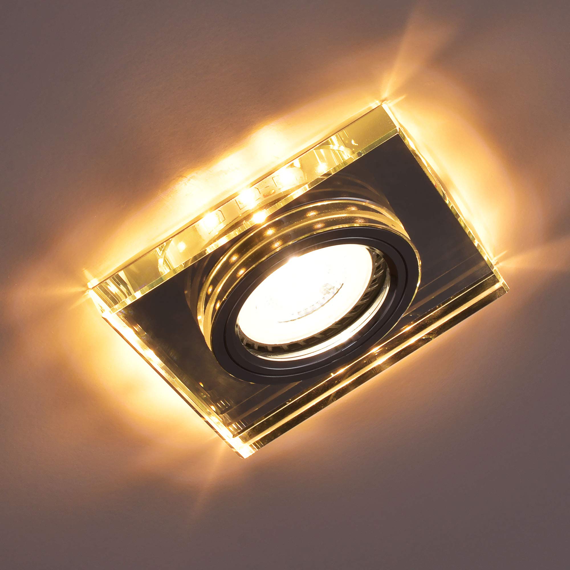 Maxkomfort 10x Glas Einbaustrahler mit LED Ring + GU10 Fassung ECKIG Einbauspot Einbauleuchte Rahmen Rostfrei Deckenspot Strahler Spot 4112