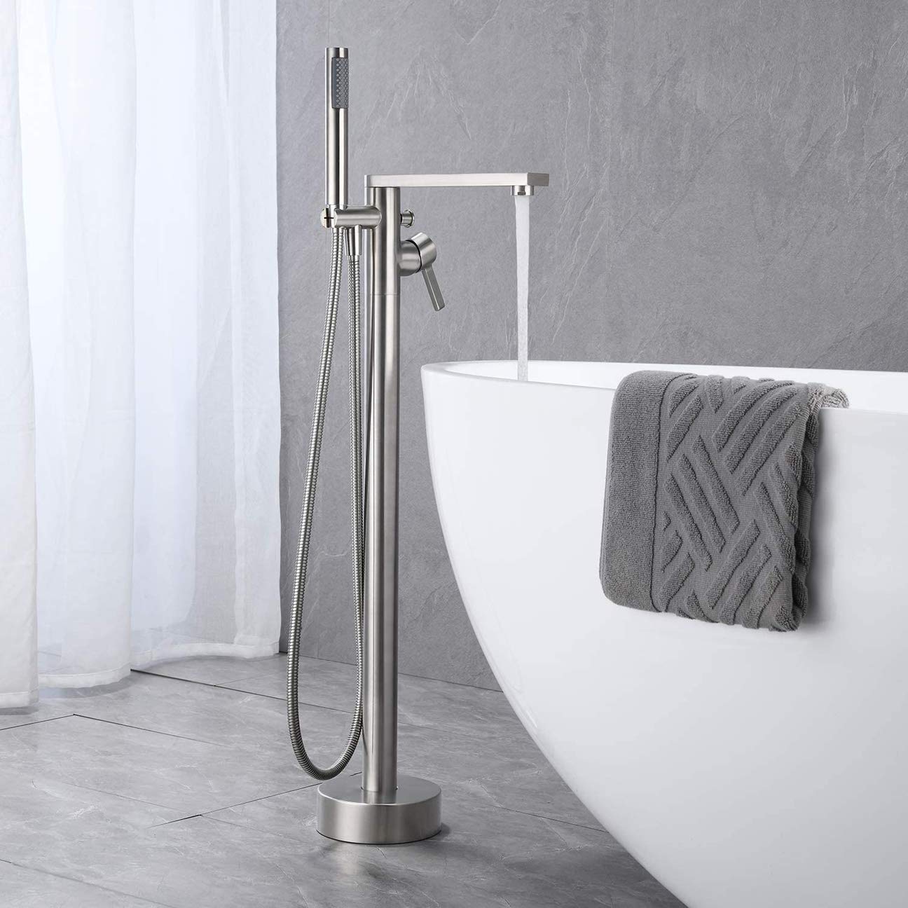 Système de Douche, robinetterie de Baignoire sur Pied, robinetterie de Salle de Bain monocommande en Laiton Noir avec douchette, Ensemble de Douche de Luxe, Nickel brossé