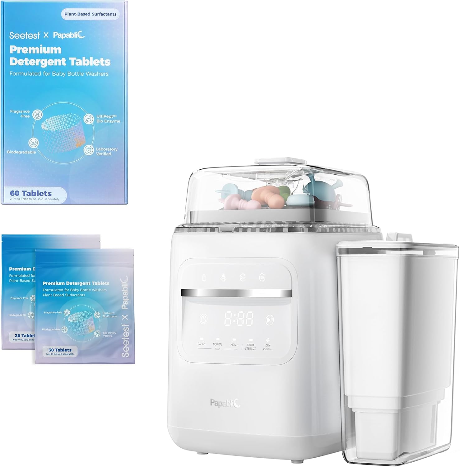 Papablic Baby Bottle Washer with Water Purification & Upgraded 60Pcs Baby Bottle Washer Tablets
