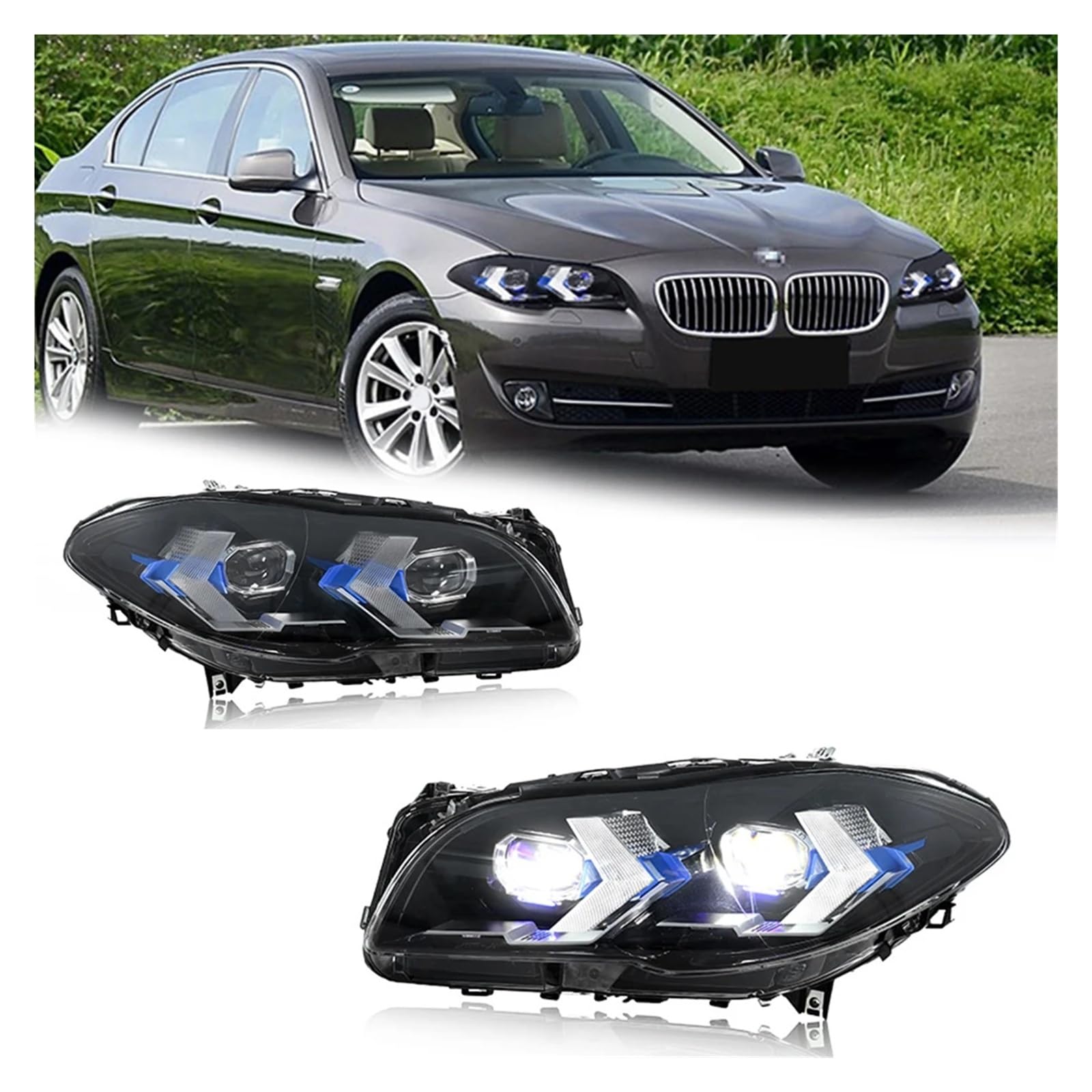 Pasuje do B//M//W serii 5 F10 F18 10-17 gorący styl Led DRL reflektor samochodowy montaż sygnału akcesoria samochodowe zmodyfikowana lampa reflektory LED(For 10-13 halgoen)