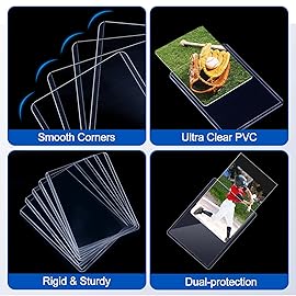 200 Card Sleeves Top Load for Cards, Sooez Premium 35PT 3X4 Baseball Card Protectors Hard Plastic Card Holder, Trading Sports Football Game Cards(100 Top Load + 100 Penny Sleeves)