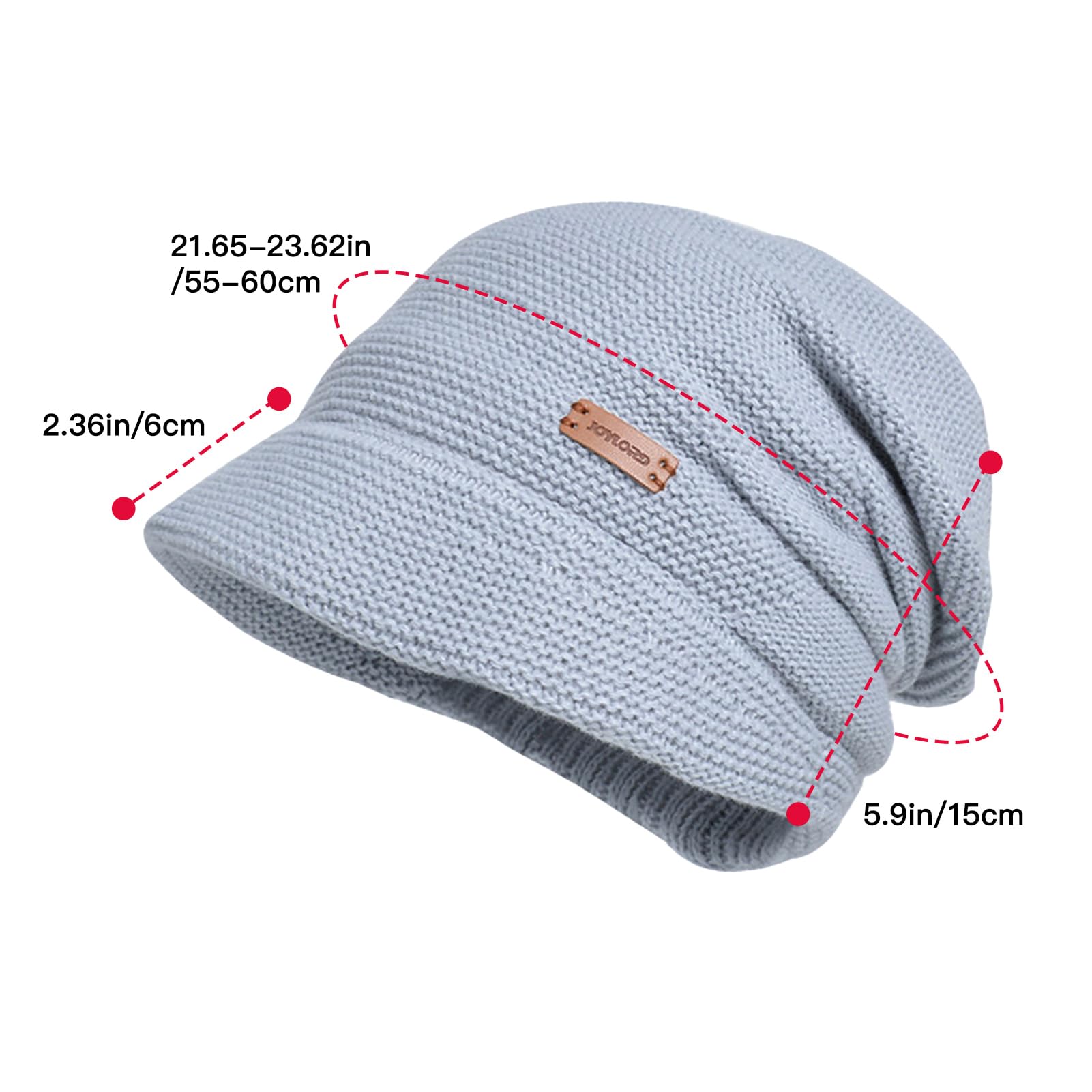 Winter Knit Hats with Visor Brim for Women Fleece Lining Warm Beanie Hats Stylish Slouchy Snow Caps Light Grey