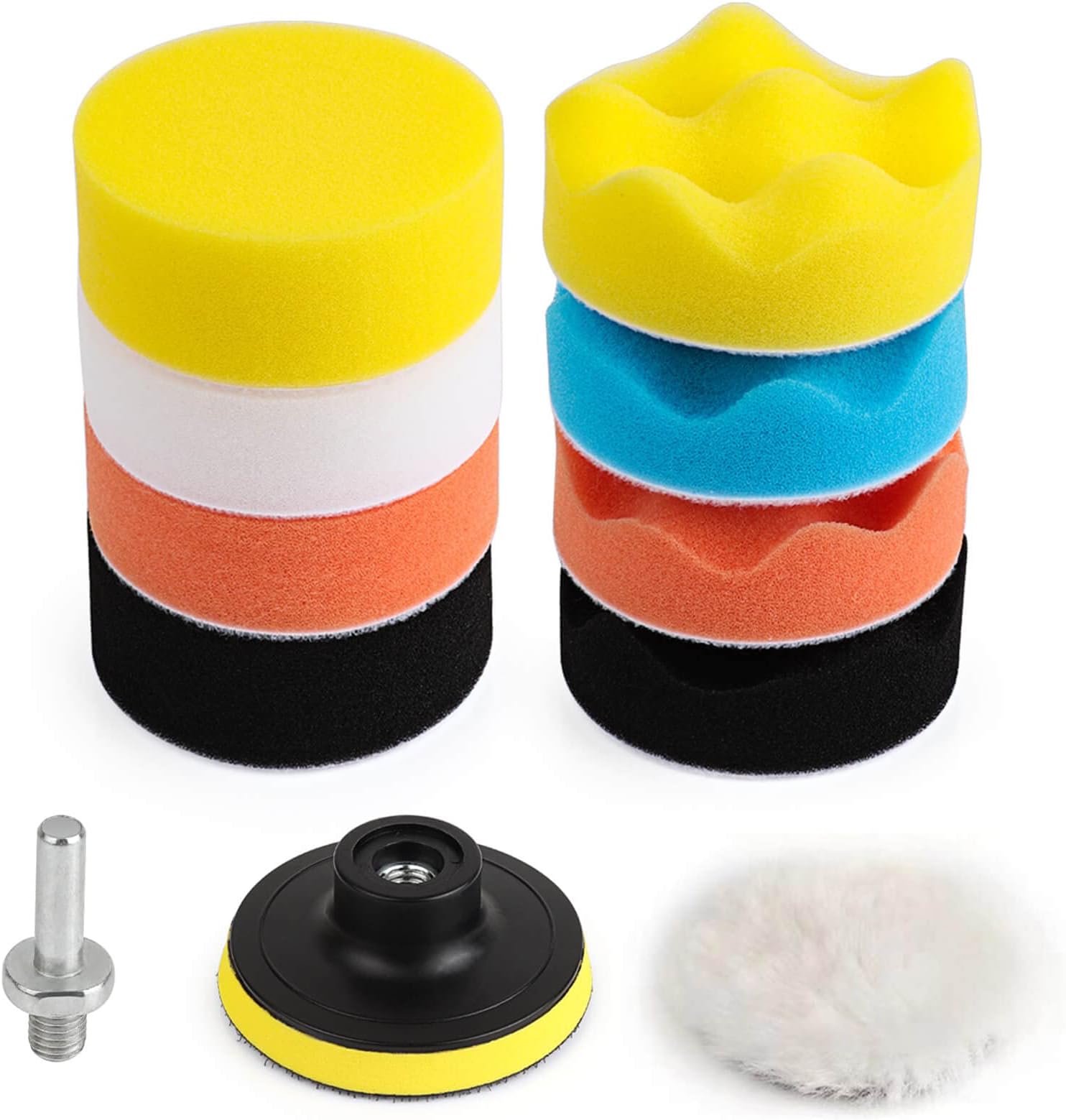 Kshineni Car Foam Drill 3-Inch Buffing Pad,11 PCS Polishing Pads Kit,Car Buffer Polisher Kit Sponge Pad Kit for Car Polishing,Waxing,Sanding,Sealing Glaze