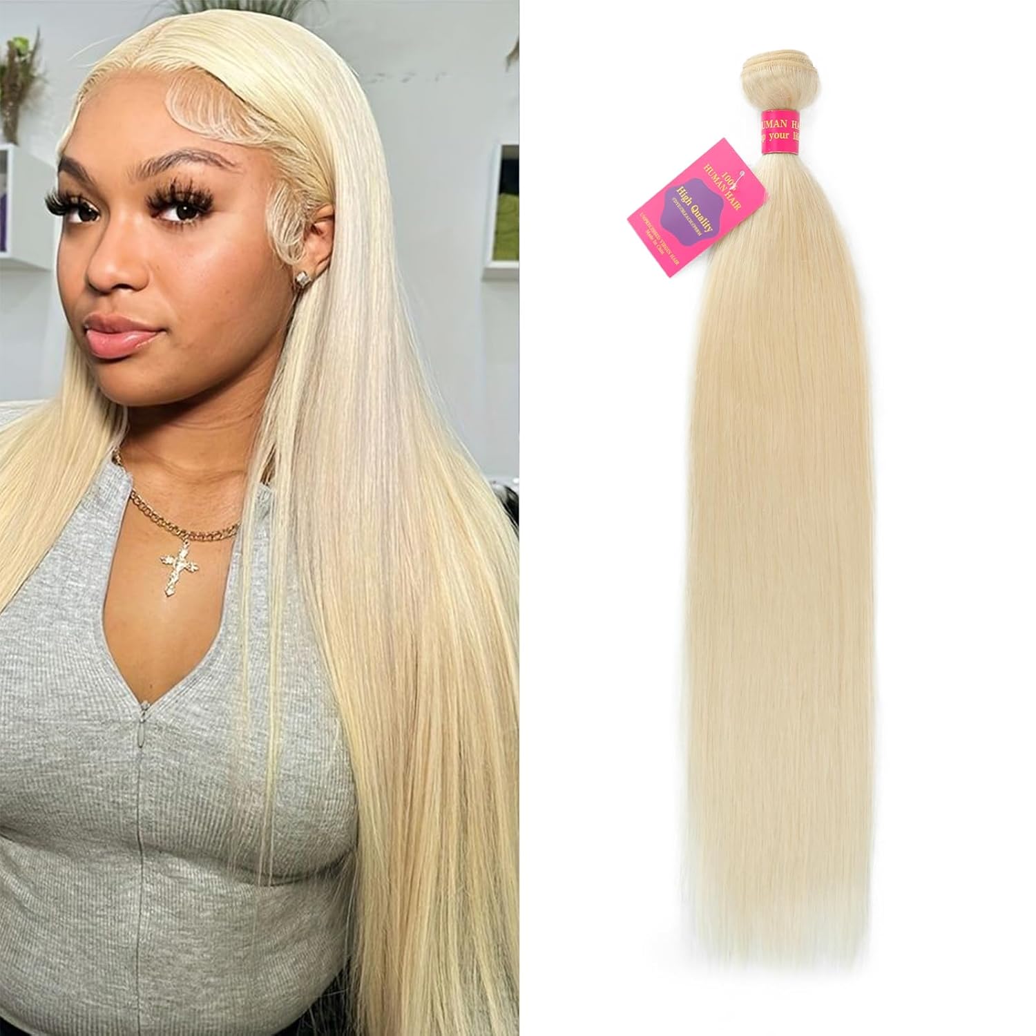12A 613 Bundles Human Hair 14 Inch Blonde Bundles Human Hair 100% Unprocessed Brazilian Virgin Raw Weave Bundle 1 Bundle Blonde Straight Human Hair for Women
