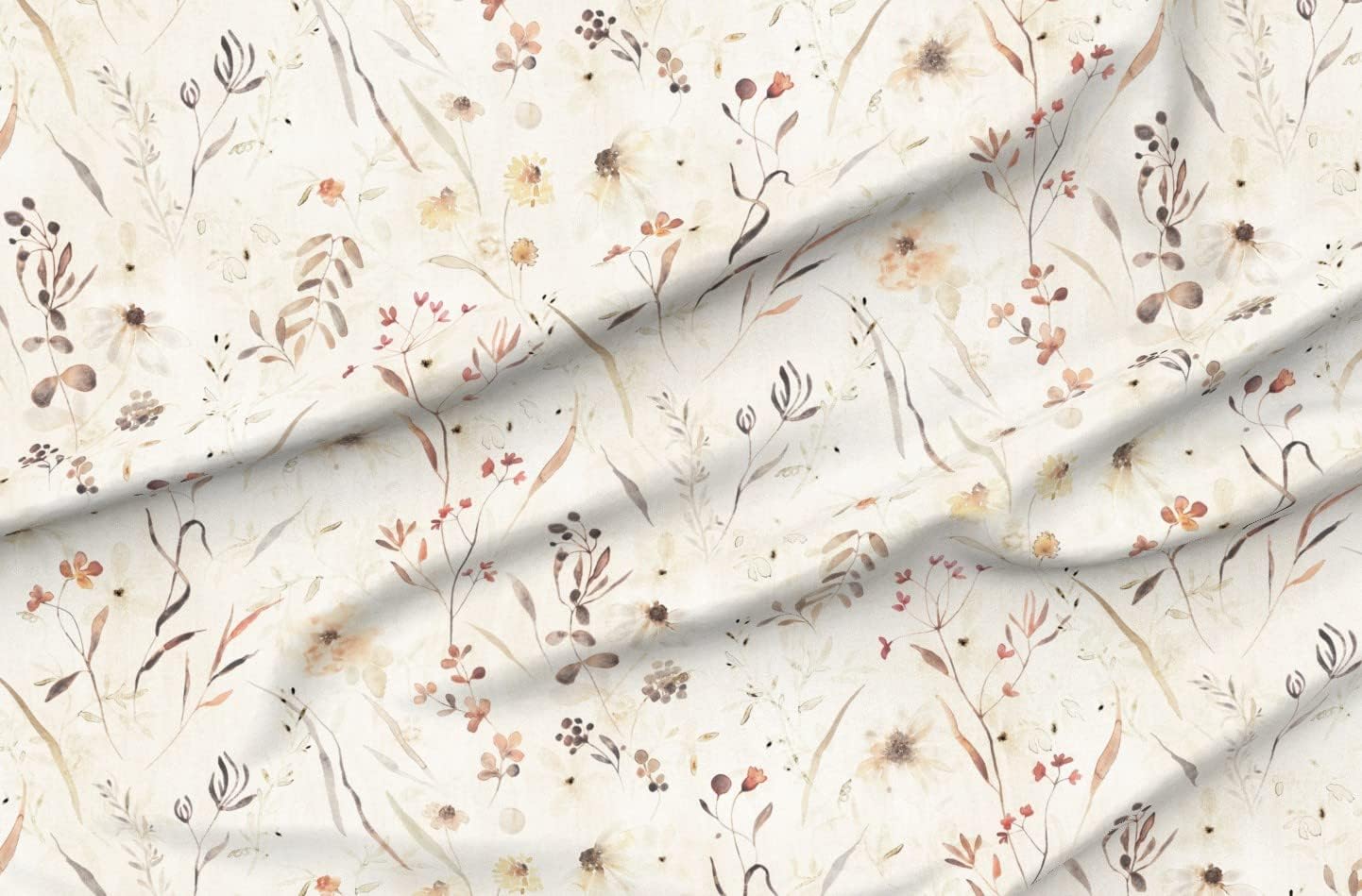 Spoonflower Fabric - Elegant Meadow Wildflowers Hand-Painted Neutral Botanical Feminine Printed on Polartec(R) Fleece Fabric by The Yard - Sewing Blankets Loungewear and No-Sew Projects