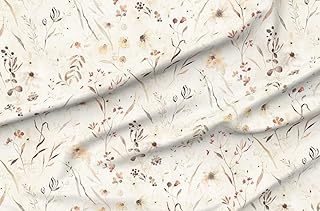 Spoonflower Fabric - Elegant Meadow Wildflowers Hand-Painted Neutral Botanical Feminine Printed on Polartec(R) Fleece Fabric by The Yard - Sewing Blankets Loungewear and No-Sew Projects