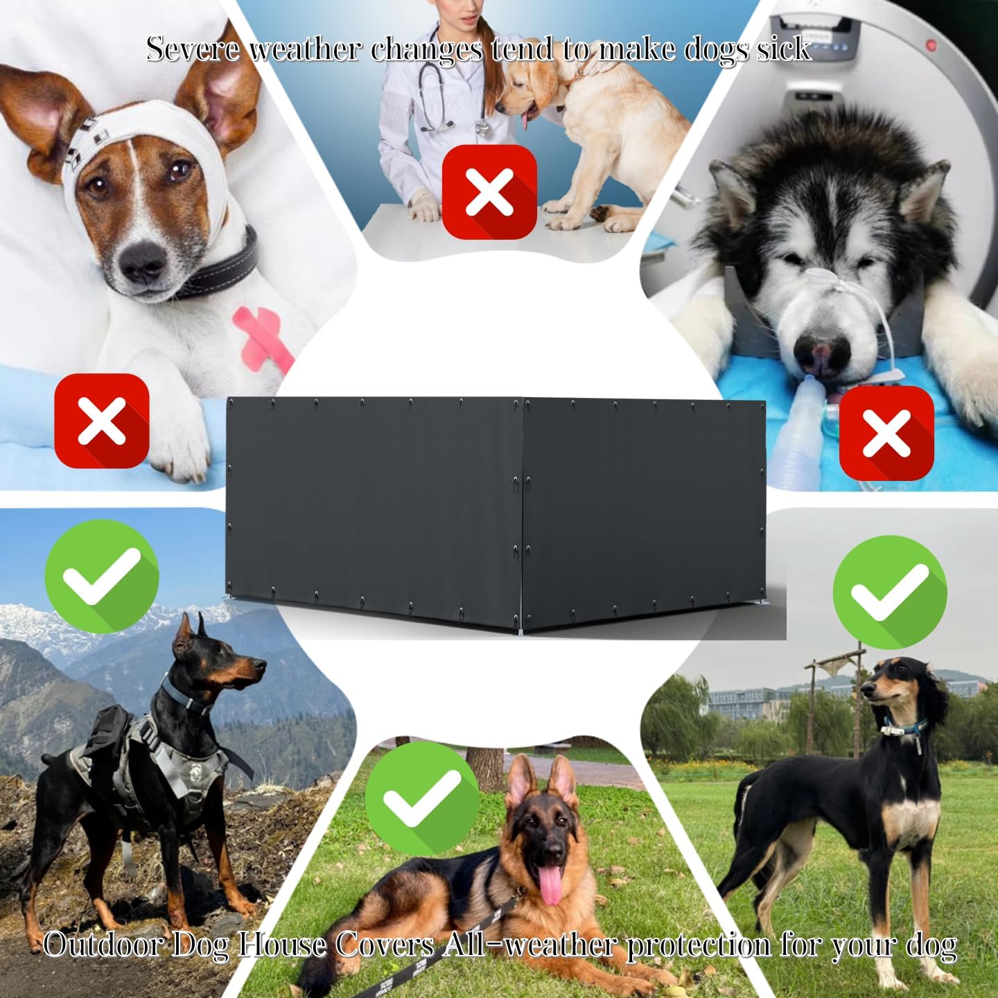 NGB Outdoor Kennel Cover Suitable for 10'W x 10'L Outdoor Kennels, With Multiple Elasticized Ball Cords, Made of 600D Waterproof Oxford Fabric, Kennel Side Cover for Winter.