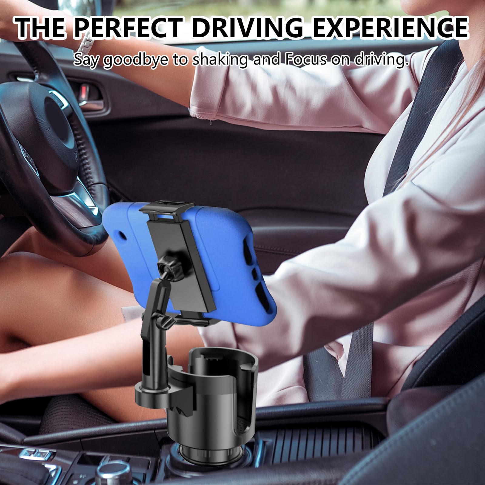 2 in 1 Supporto Tablet Portabicchieri per Auto, Porta Telefono Auto con Braccio Lungo Regolabile, Supporto per Telefono Girevole a 360° Compatibile con Tablet e Smartphone da 6 a 13 Pollici