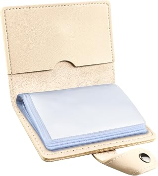 Leather Business Card Holder, 26 Card Slots, RFID Blocking Secure Professional Card Organizer with Snap Closure, Off-white, 4.13 x 3.27 x 0.73 inches, Classic