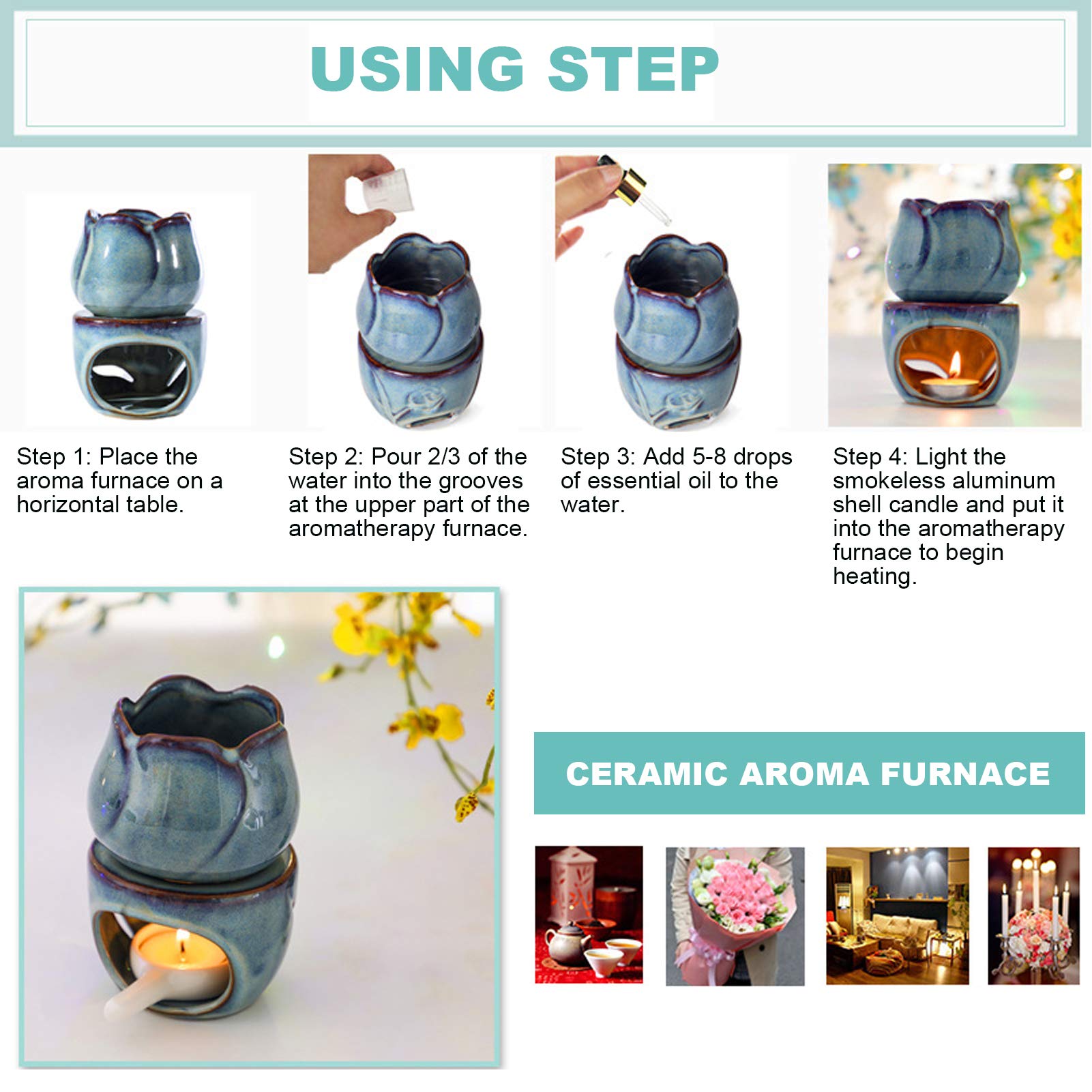 Ceramic Tealight Holder Essential Oil Burner Wax Melt Burners Aromatherapy Wax Candle Tart Burner Warmer Diffuser Aroma Candle Warmers Porcelain Decoration for Parlor Bedroom Carved