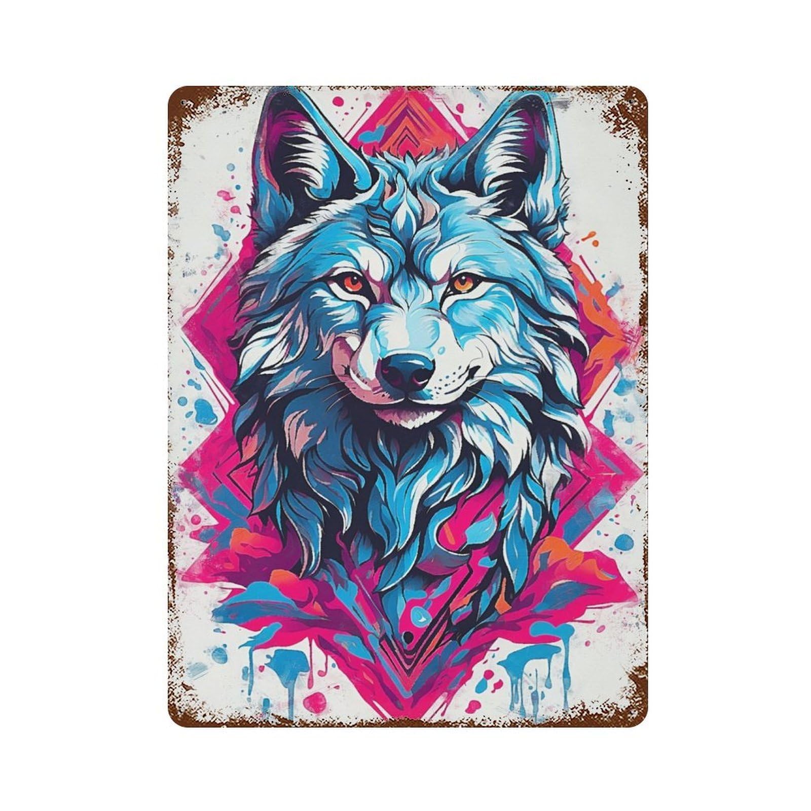 Garage Style Rainbow Howl Weathered Tin Sign 15.7"x11.8", Classic Wall Plaque for Bar And Workshop