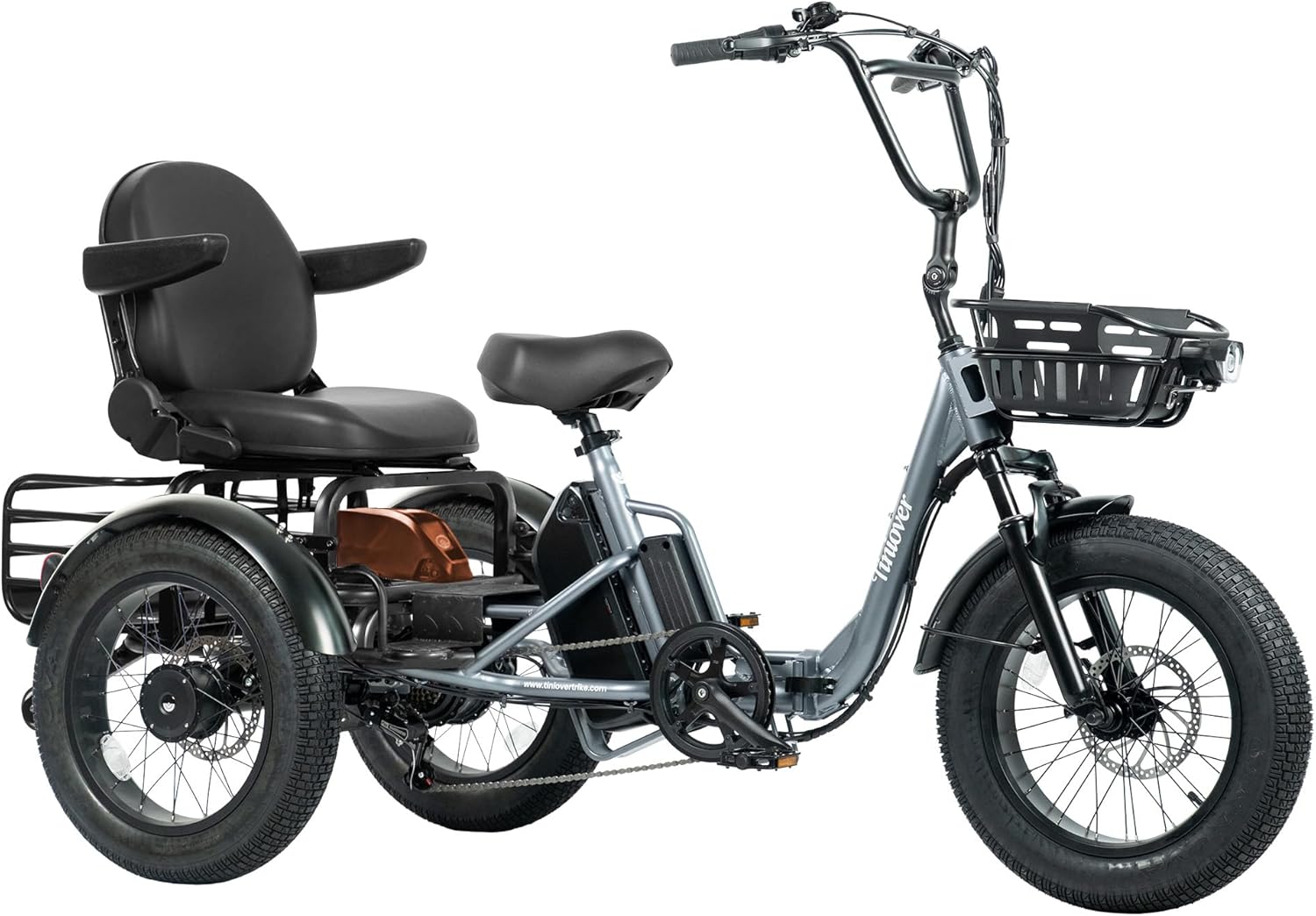 Creek Dual Battery Folding Electric Tricycle for Adults 2 Seater, 20MPH 80 Miles 4" Wide Fat Tire Electric Trike, 3 Wheel Electric Bike 1000W, 48V 15AH Battery, 550LBS Load, Reverse, Parking