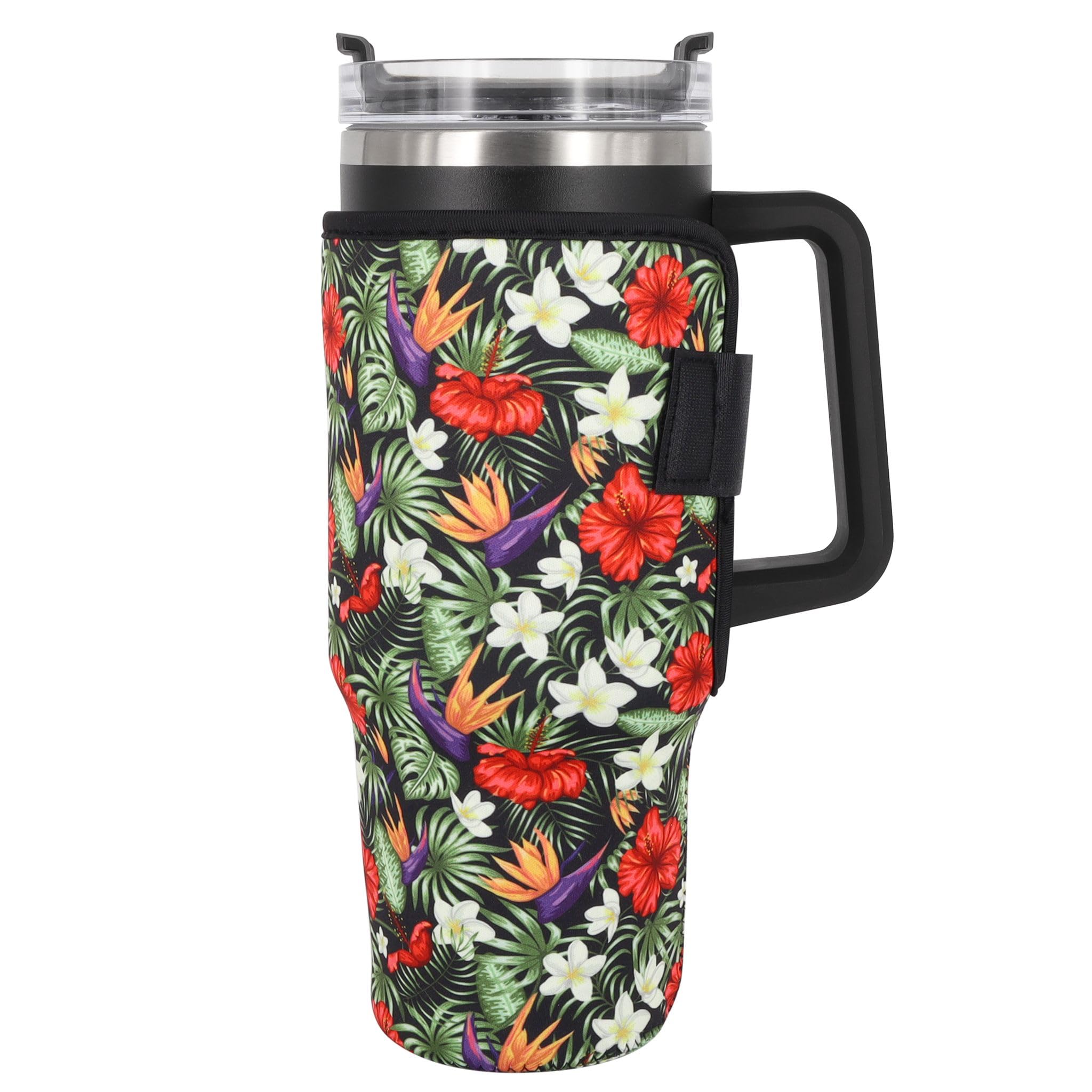 Manchon isotherme réutilisables en néoprène gobelet 1,2l fleurs tropicales protection