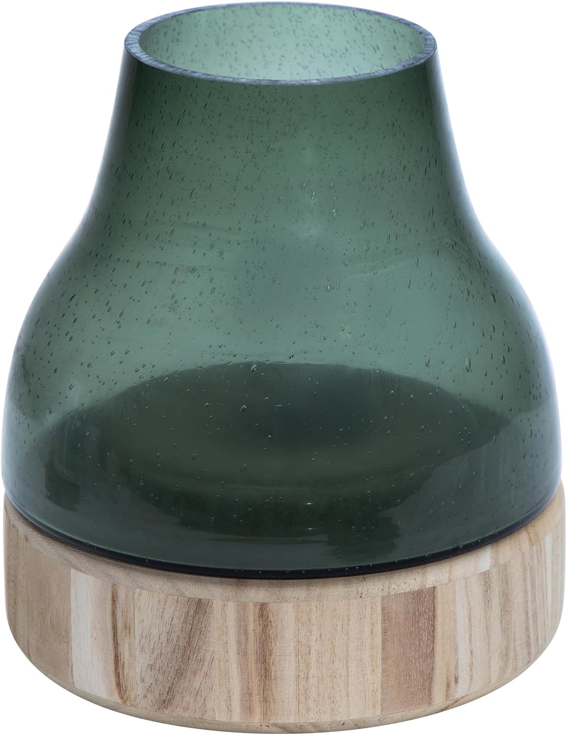 Northlight 7.75" Storm Gray Bubble Glass Pillar Candle Holder with Wooden Base