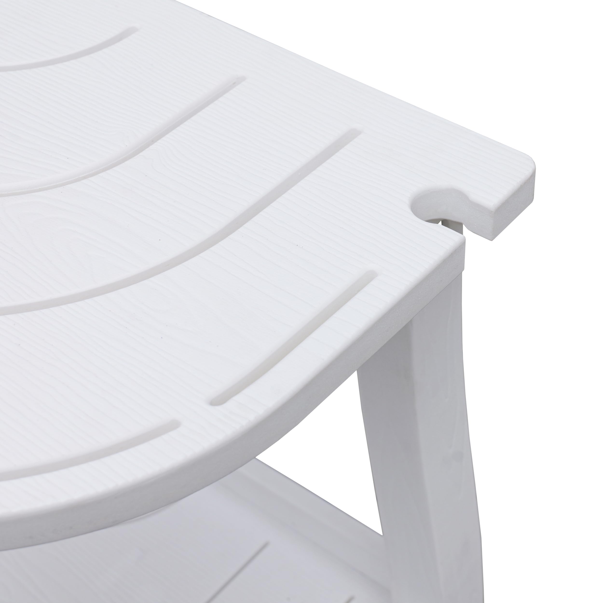 HABAU Premium Duschhocker & Eckduschhocker aus HIPS Kunststoff in Holzoptik – Badhocker mit Ablage, Seifenschale & Duschkopfhalterung – Duschsitz Wasserfest, Rostfrei & rutschfest (Weiß, Eckhocker)