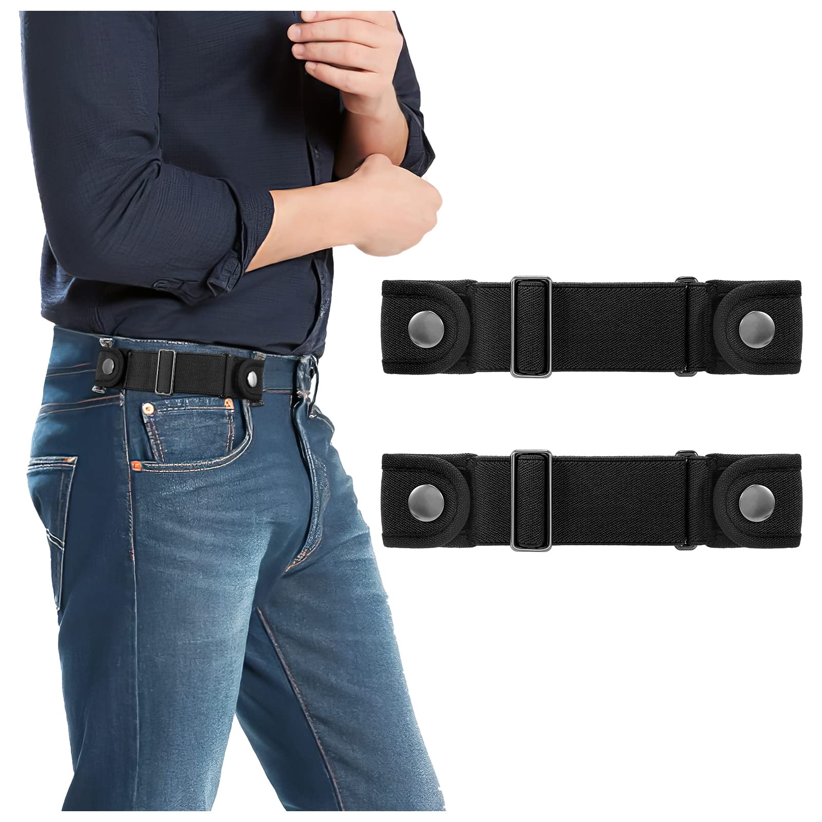 3 Pack No Buckle Stretch Women Belt Buckle Free Invisible Elastic Waist Belts for Jeans Dresses