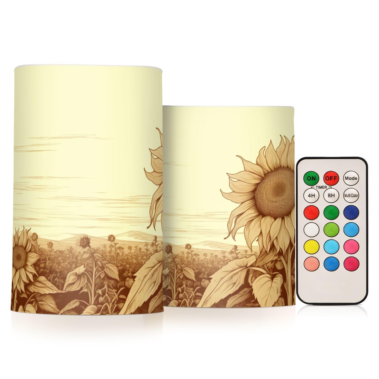 Kigai Sunflowers Flameless Candles with Remote Control and Timer,Battery Operated LED Pillar Candles Adjustable Brightness for Ourdoor Indoor Use,Home Decor,2 Pack