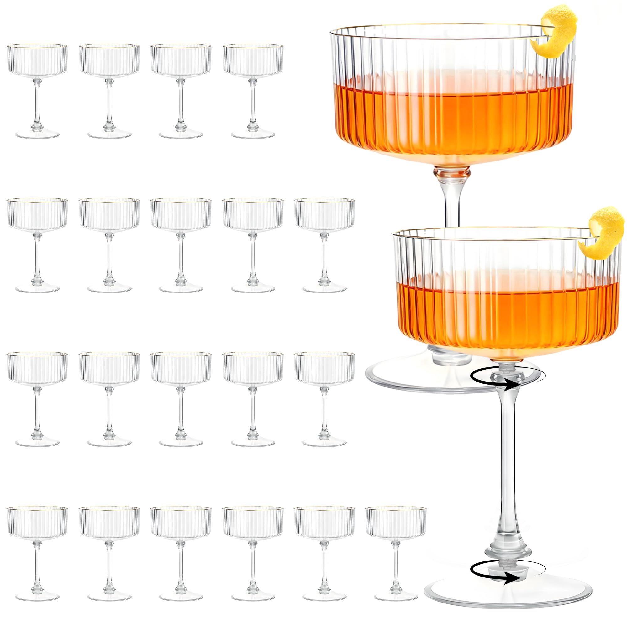 Ribbed Coupe Glasses Set Of 4 With Gold Rims, Bar Spoon & Jigger - View #6